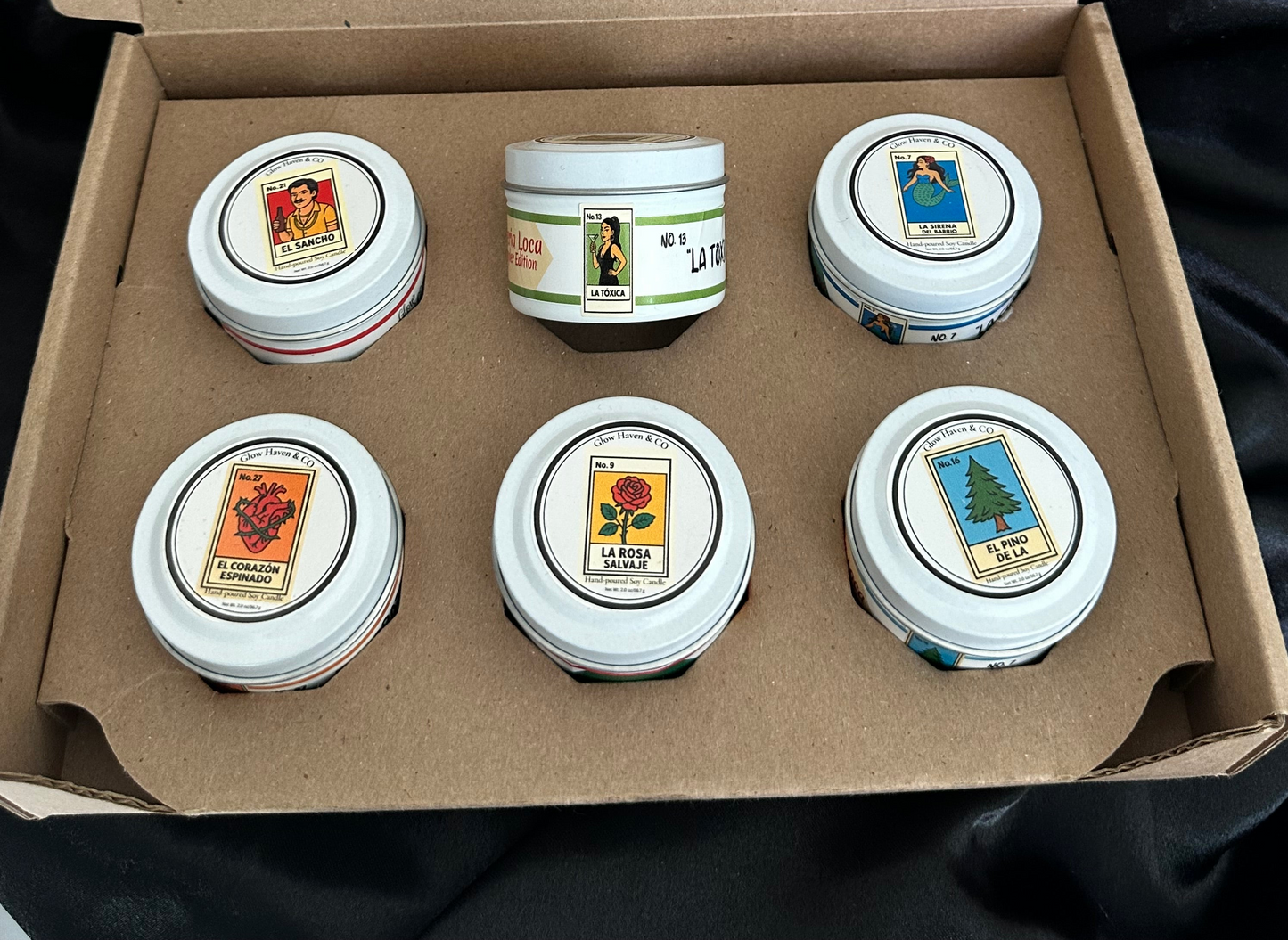 Loteria Loca Candle Sampler Box – 6 x 2 oz Soy Candles, Gift Set