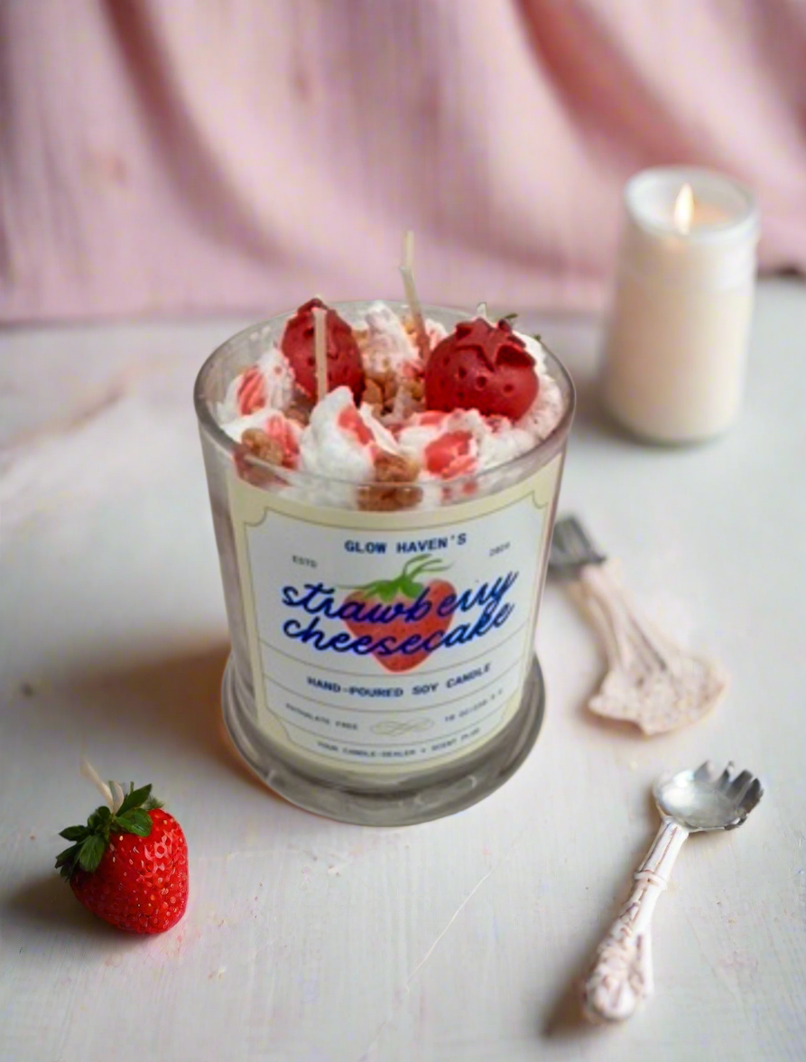 Strawberry Cheesecake Soy Candle – 11 oz Hand-Poured