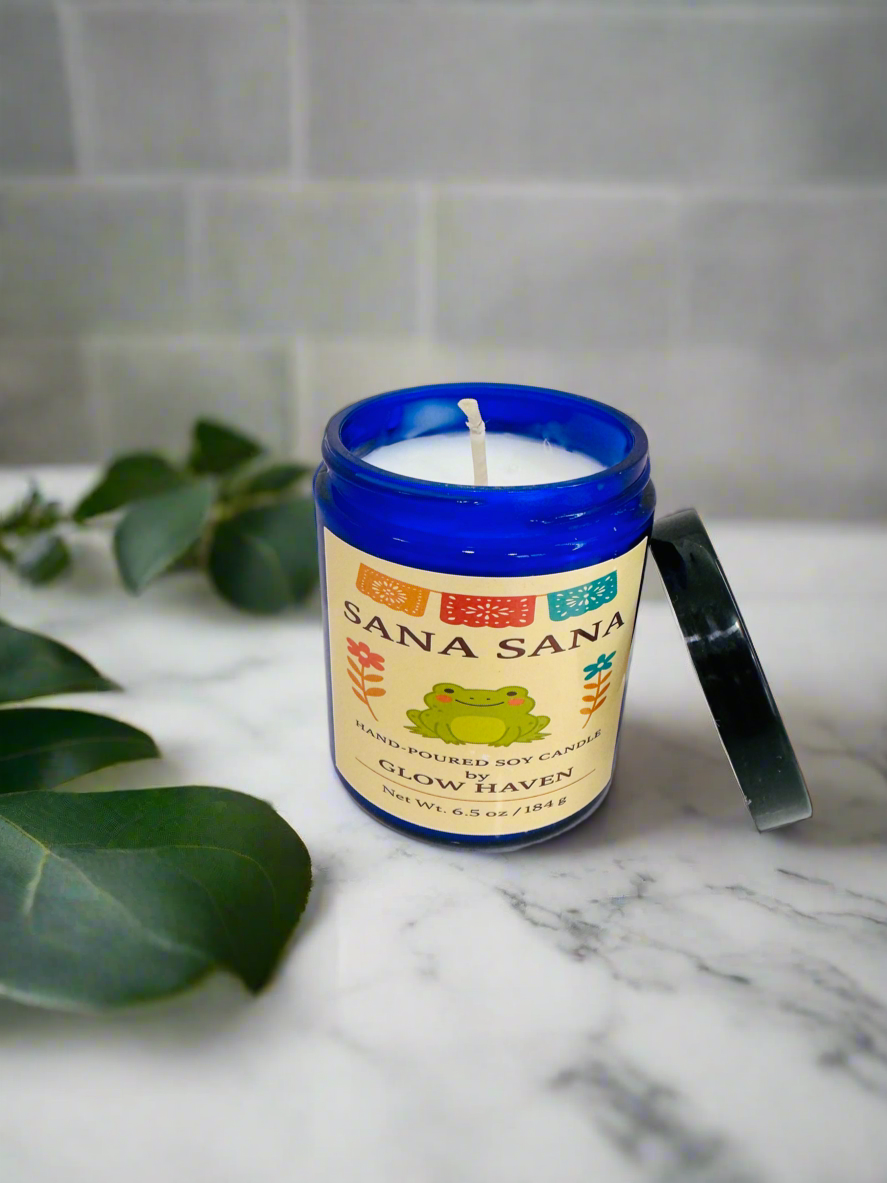 Menthol Eucalyptus Soy Candle – Sana Sana, 6.5 oz Reusable Glass Jar