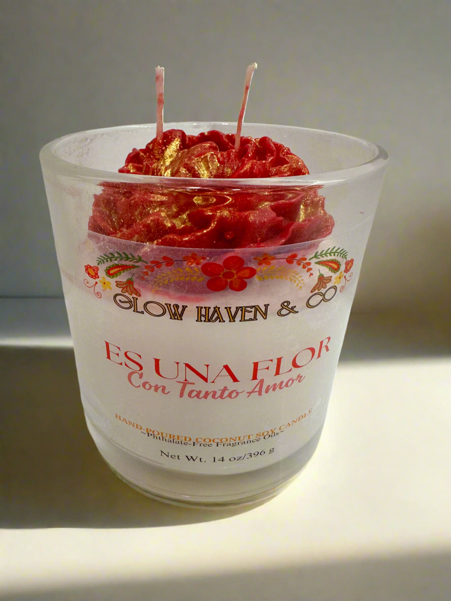 Flores de Amor Rose Candle Collection – 14 oz Hand-Poured, 3 Scents