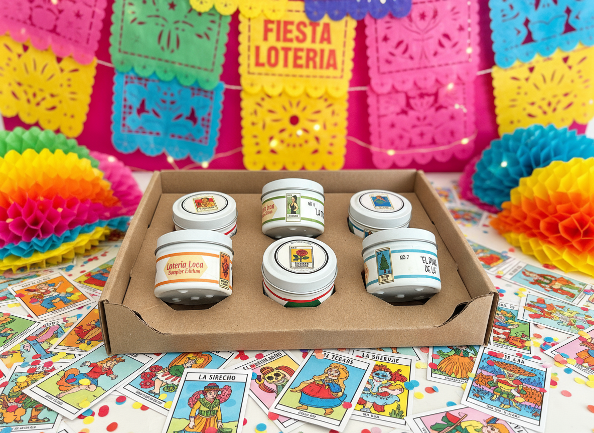 Loteria Loca Candle Sampler Box – 6 x 2 oz Soy Candles, Gift Set