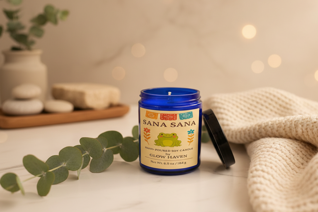 Menthol Eucalyptus Soy Candle – Sana Sana, 6.5 oz Reusable Glass Jar