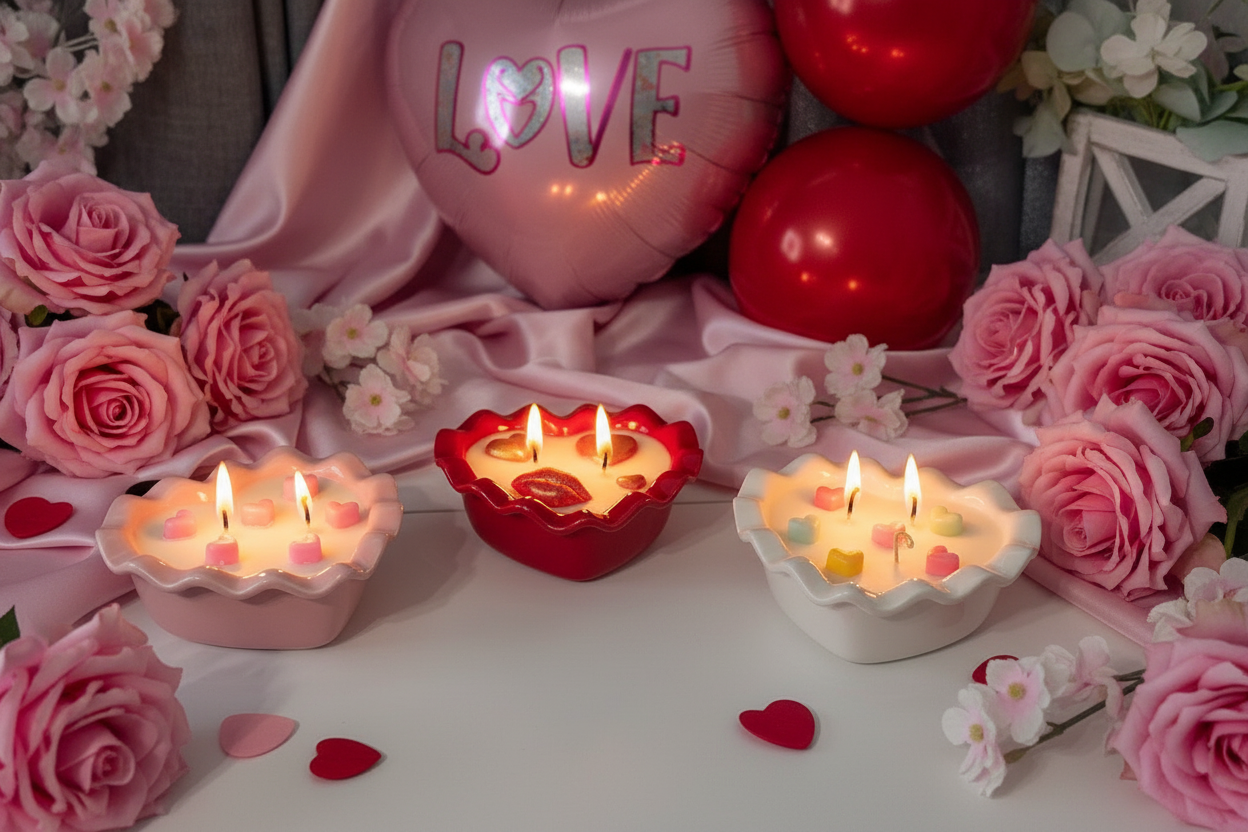 Valentine Heart Shaped Soy Candle – 5 oz Ceramic Vessel, 3 Scents