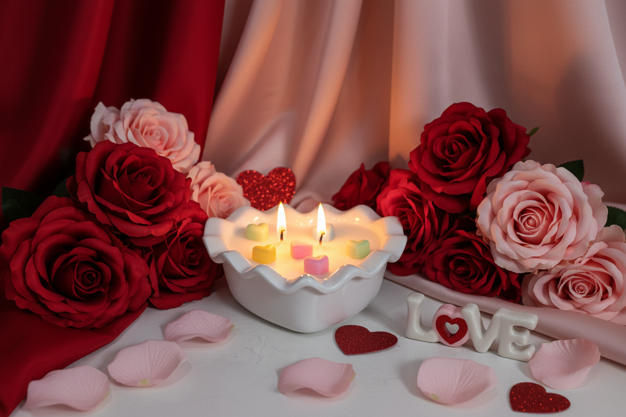 Valentine Heart Shaped Soy Candle – 5 oz Ceramic Vessel, 3 Scents