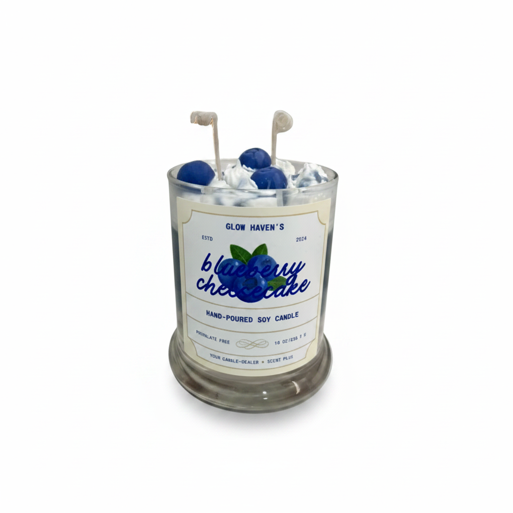Blueberry Cheesecake Soy Candle on white background