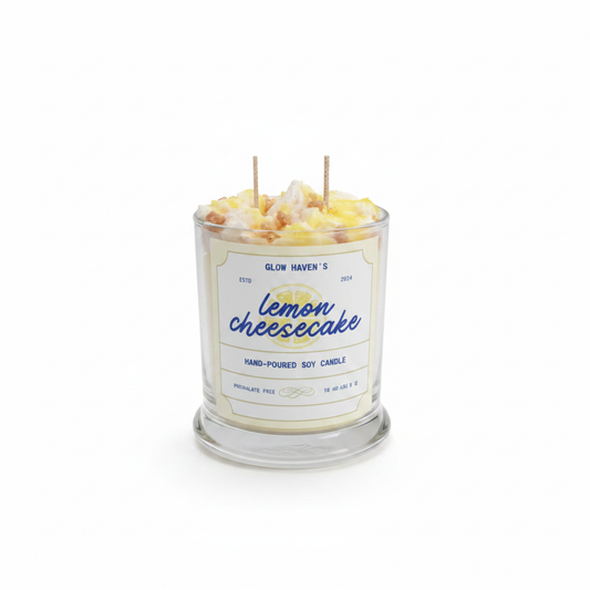 Lemon Cheesecake Soy Candle on white background